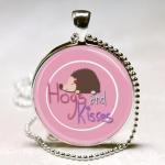 Hugs And Kisses Brown Hedgehog Pink Glass Round..