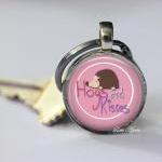 Hugs And Kisses Brown Hedgehog Pink Glass Round..