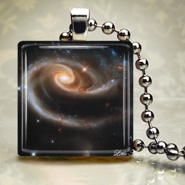Space Astronomy Rose Of Galaxies Glass Necklace Or Keychain
